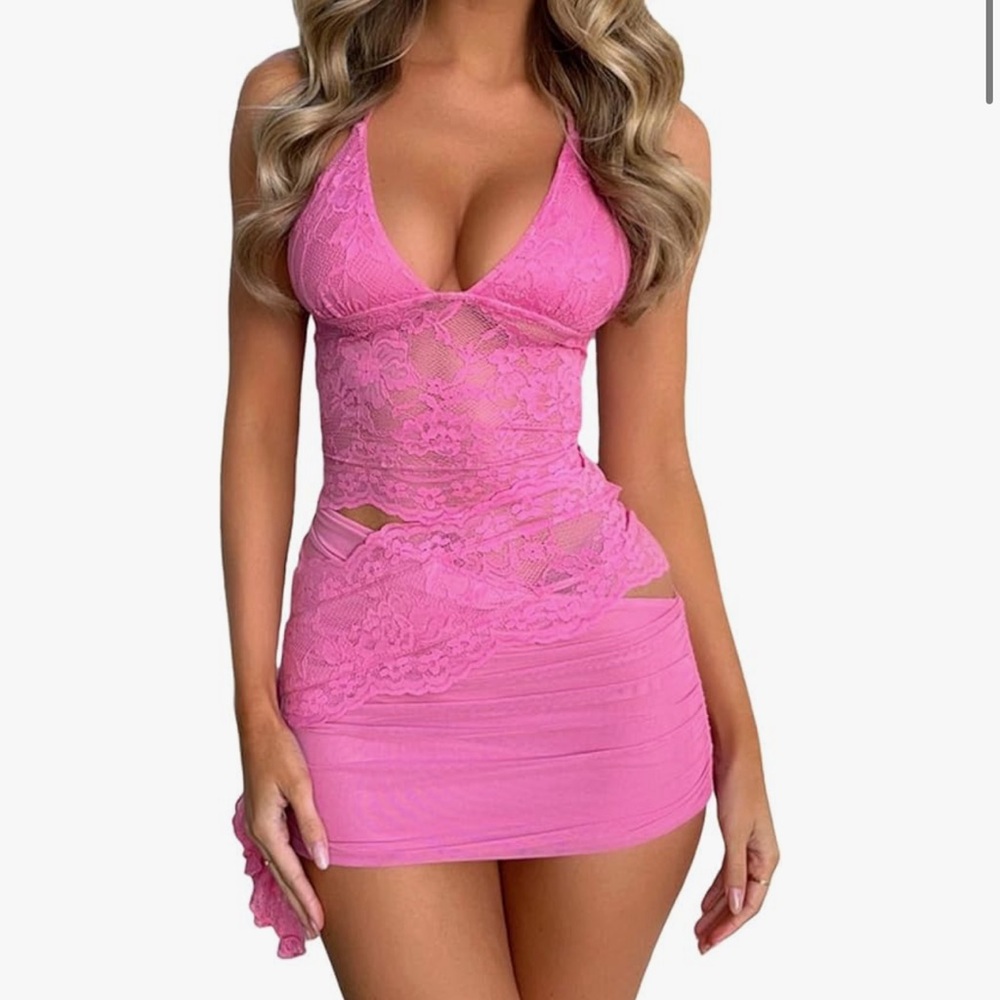 Pink Lace Mini skirt and top set